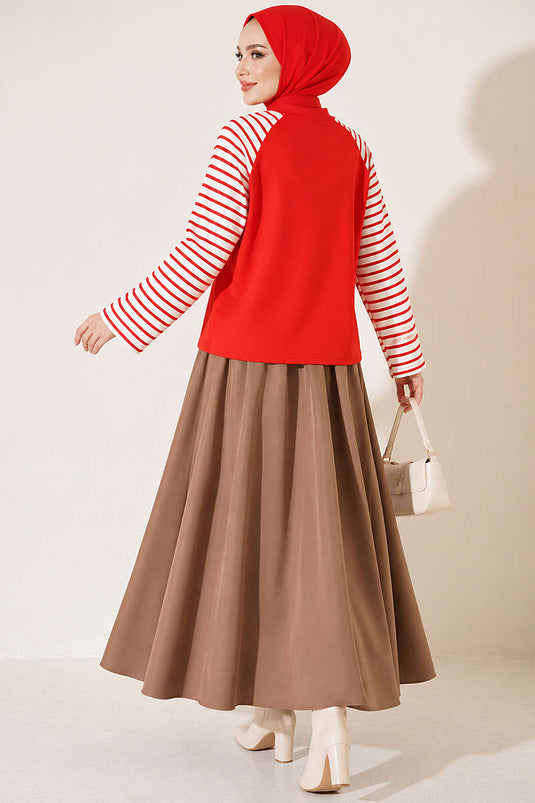 Rotes Gestreiftes Basic Sweatshirt Mit Langarm