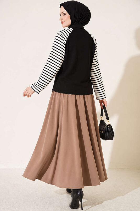 Gestreiftes Basic-Sweatshirt Mit Schwarzen Ärmeln