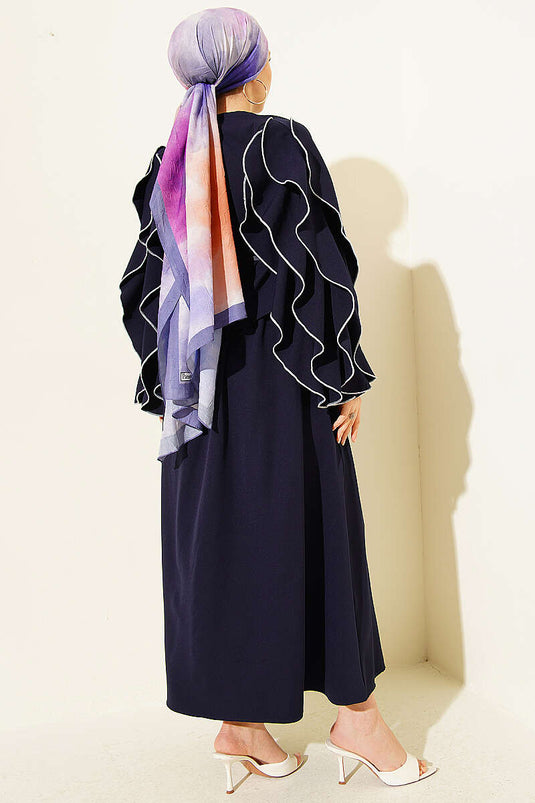 Ensemble deux pièces avec jupe à volants et coutures, bleu marine