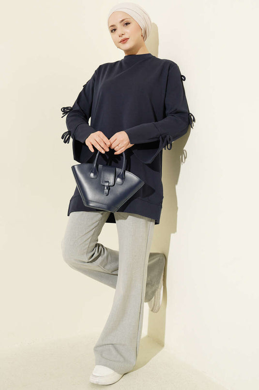 Navy Tunic with Bow Detail on Sleeves