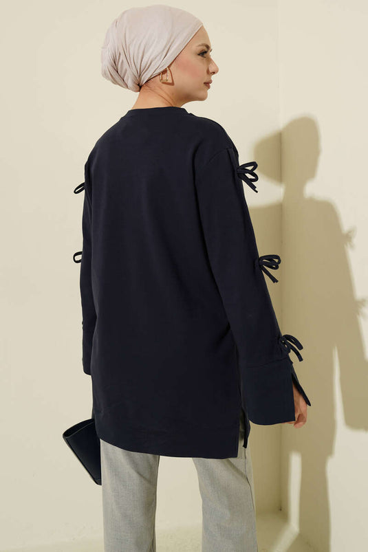 Navy Tunic with Bow Detail on Sleeves