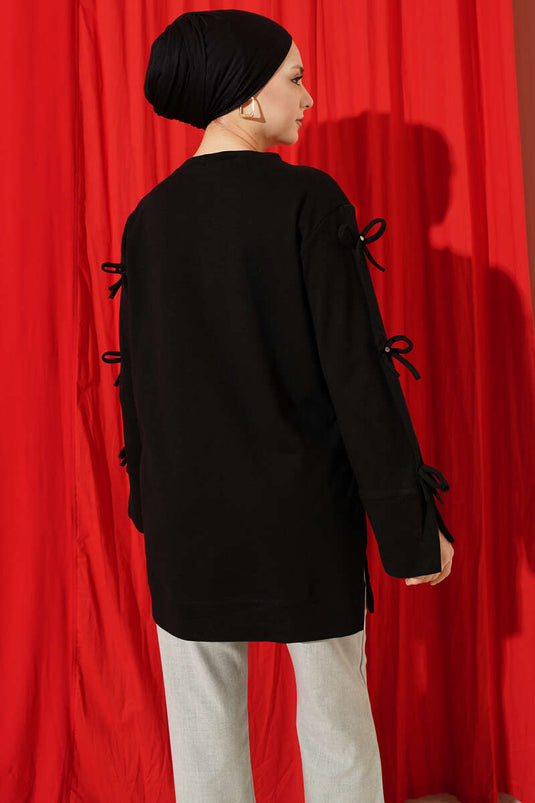 Kolları Fiyonk Detaylı Tunik Siyah