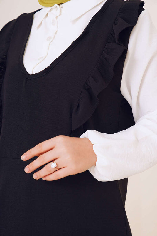 Black Two-Piece Set with Striped Sleeves