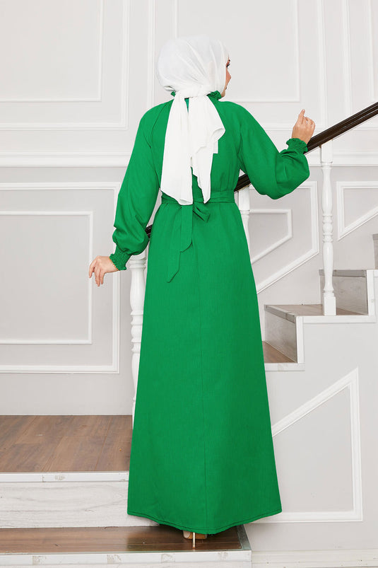 Kolları Gipeli Gül Broşlu Tesettür Elbise Benetton