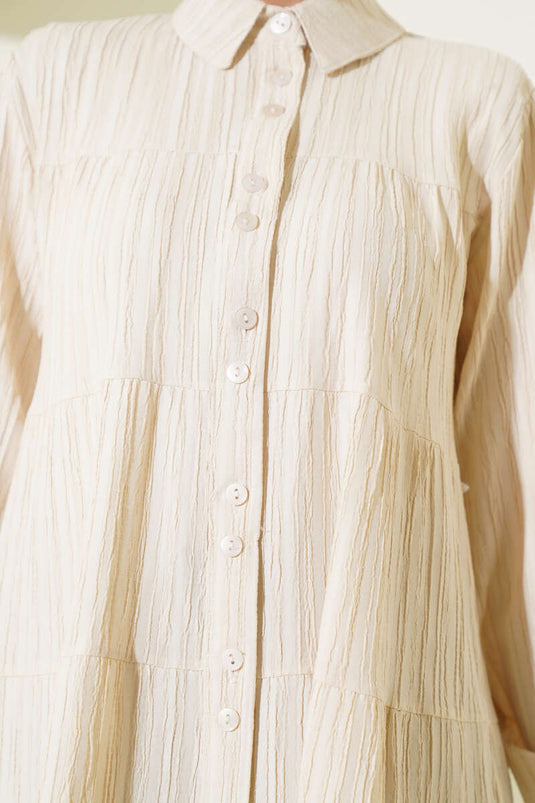 Camicia con maniche annodate con corda, beige