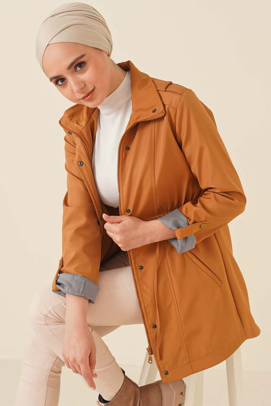 Kolları Katlamalı Trençkot Taba