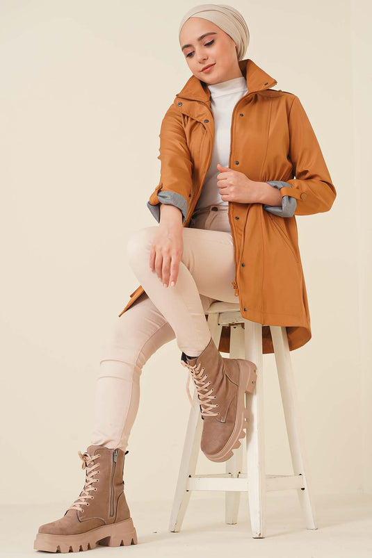 Kolları Katlamalı Trençkot Taba