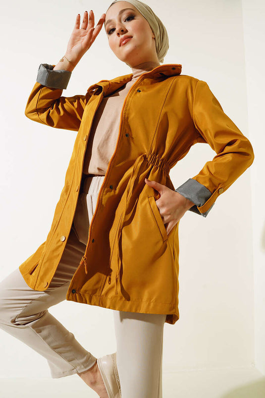 Folded Sleeve Trench Coat Olive Green