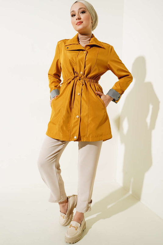 Folded Sleeve Trench Coat Olive Green
