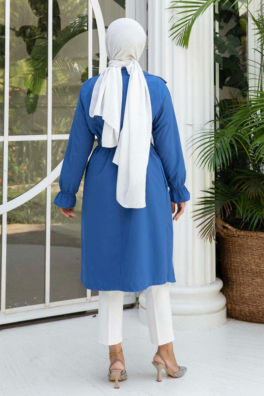 Trench con Maniche in Gomma e Cintura Mobile Indaco