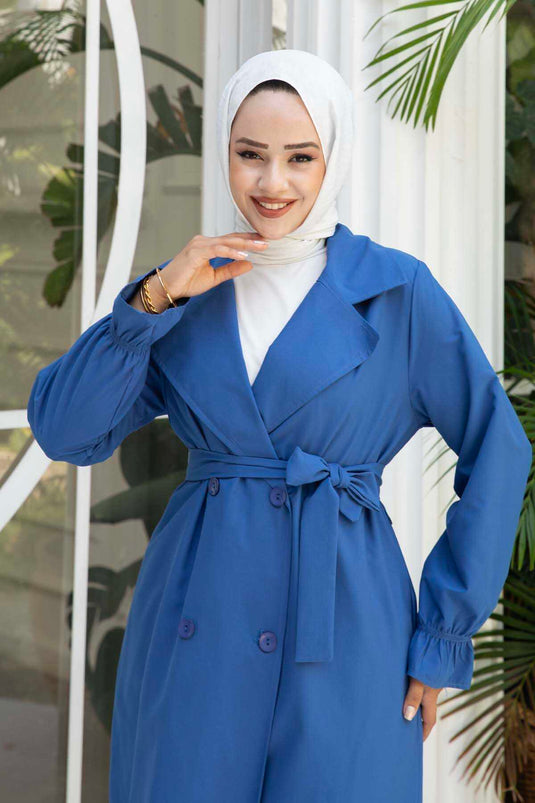 Trench con Maniche in Gomma e Cintura Mobile Indaco