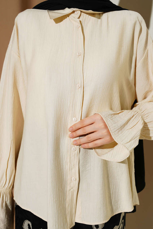 Camicia in crinkle con polsini elasticizzati beige