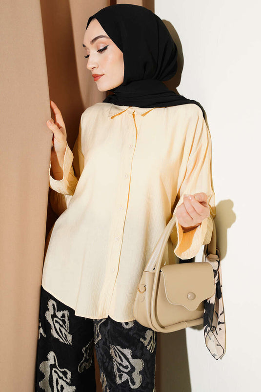 Camicia in crinkle con polsini elasticizzati beige