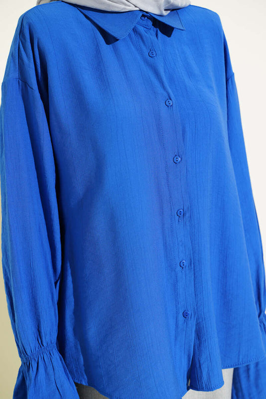 Shirt with Elastic Sleeves Crinkle Blue