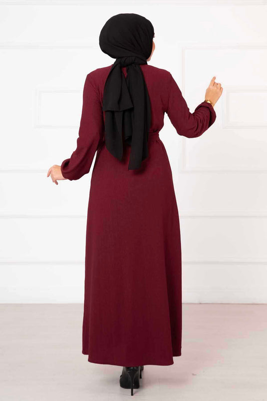 Burgundy Ferace with Elastic Sleeves and Belt Detail