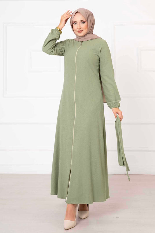 Kolları Lastikli Kuşak Detay Ferace Mint