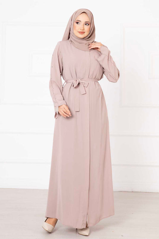 Laser Cut Sleeves Abaya Beige