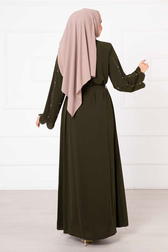 عباية مقصوصة بالليزر بأكمام كاكي