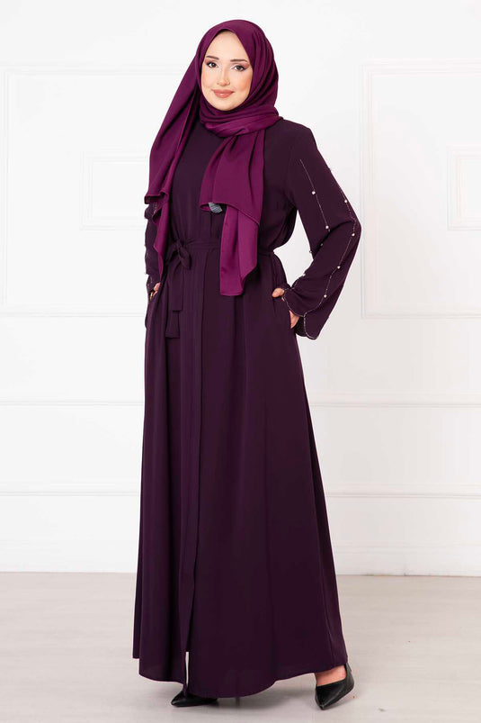 Laser Cut Sleeves Abaya Purple
