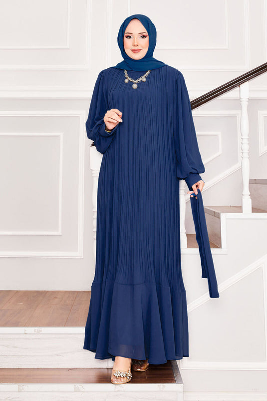 Robe de soirée hijab à manches en organza bleue