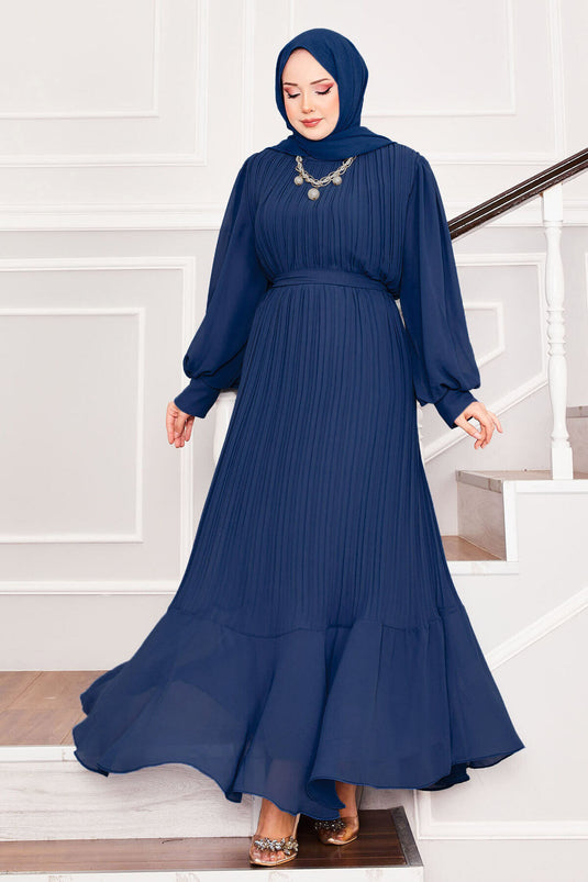 Robe de soirée hijab à manches en organza bleue