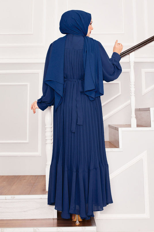 Robe de soirée hijab à manches en organza bleue