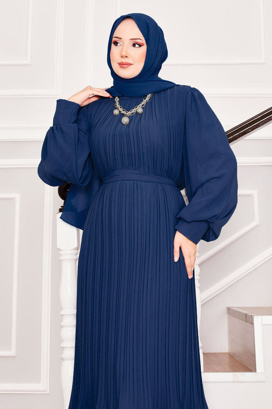 Robe de soirée hijab à manches en organza bleue
