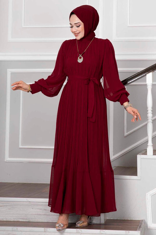 Robe de soirée hijab en organza avec manches rouge bordeaux