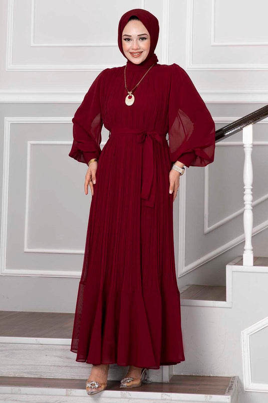 Robe de soirée hijab en organza avec manches rouge bordeaux