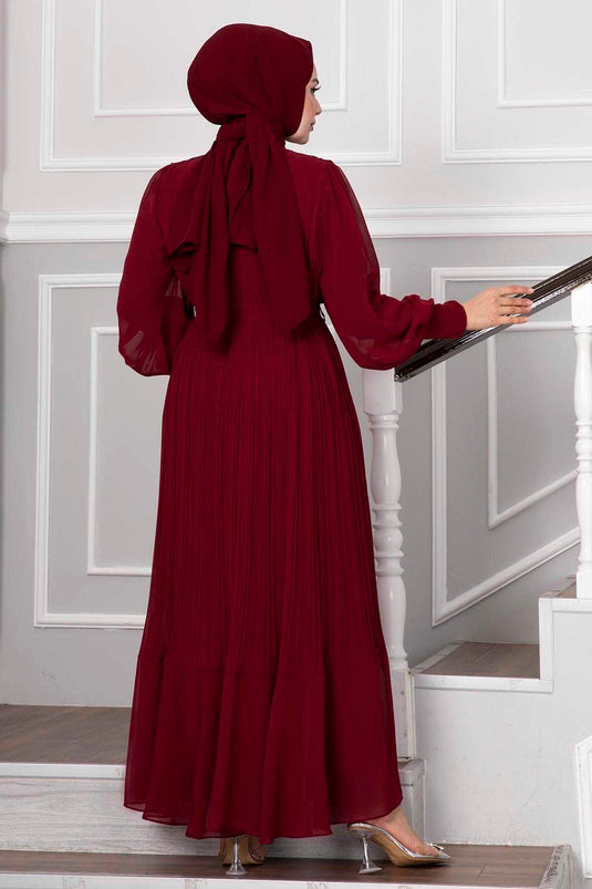 Robe de soirée hijab en organza avec manches rouge bordeaux