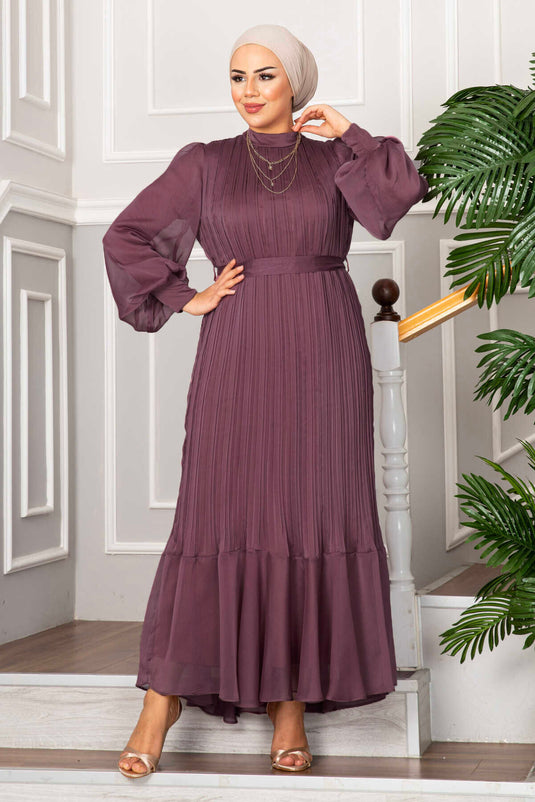 Kolları Organze Tesettür Abiye Gülkurusu