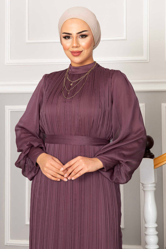 Organza Sleeves Modest Evening Dress Dusty Rose