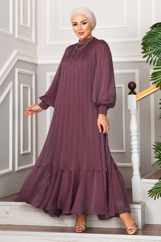 Organza Sleeves Modest Evening Dress Dusty Rose