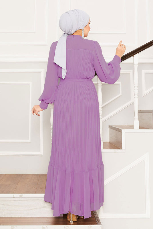 Robe de soirée hijab à manches en organza rose