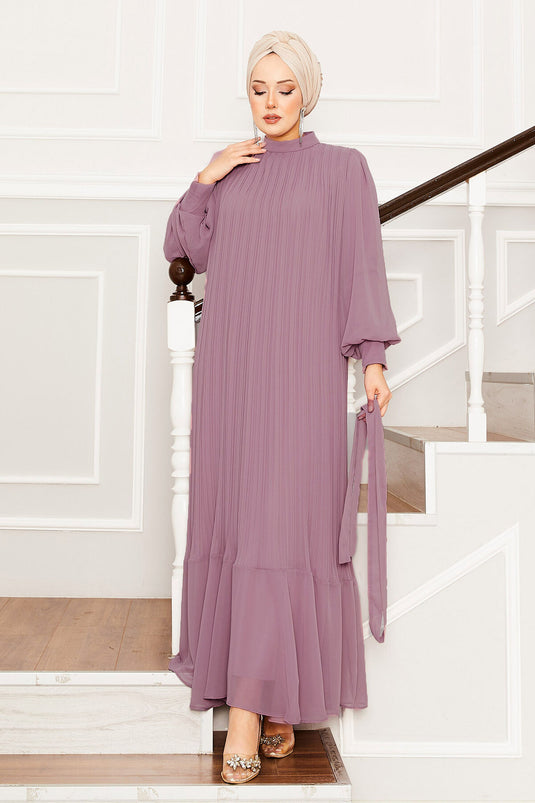 Robe de soirée hijab à manches en organza couleur poudre