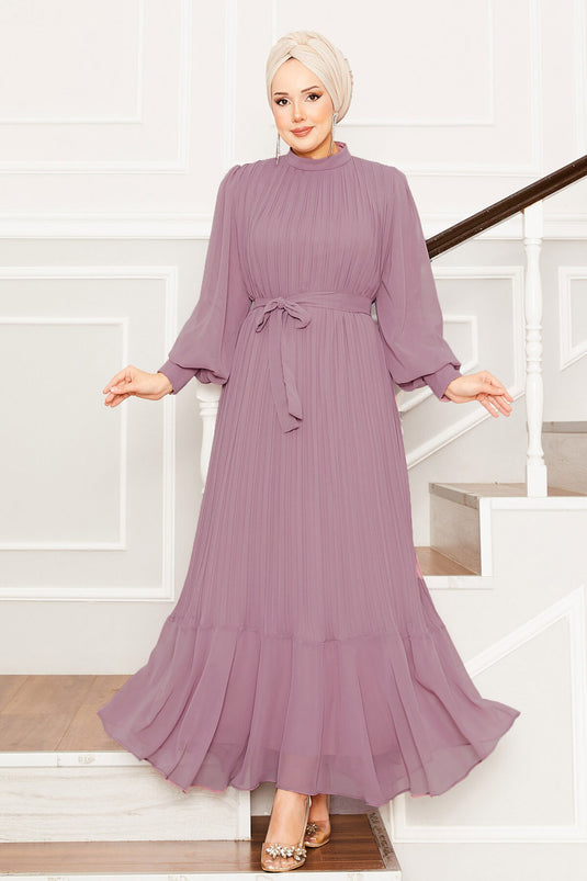 Robe de soirée hijab à manches en organza couleur poudre