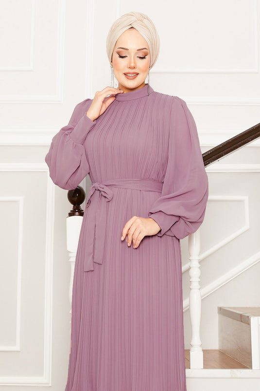 Robe de soirée hijab à manches en organza couleur poudre