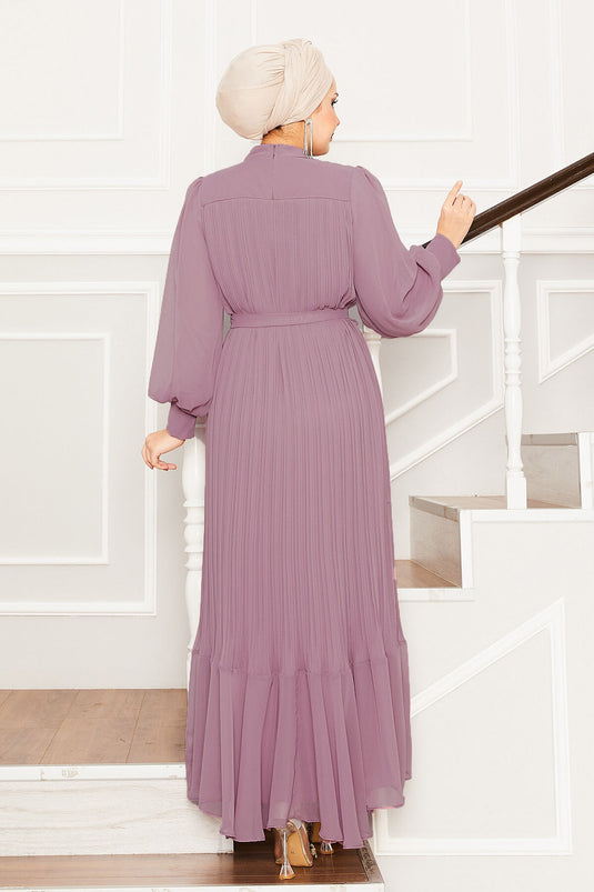 Robe de soirée hijab à manches en organza couleur poudre