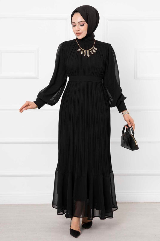 Robe de soirée hijab en organza noire avec manches