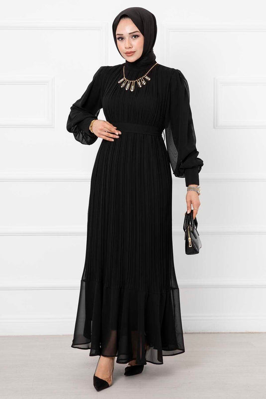 Robe de soirée hijab en organza noire avec manches