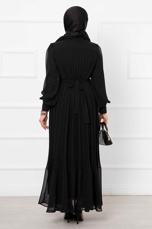 Robe de soirée hijab en organza noire avec manches