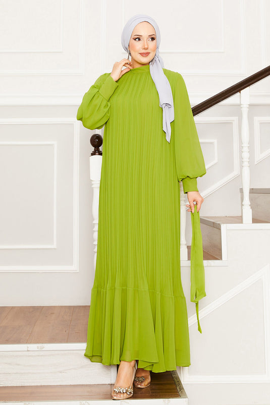 Robe de soirée hijab à manches en organza vert pétrole