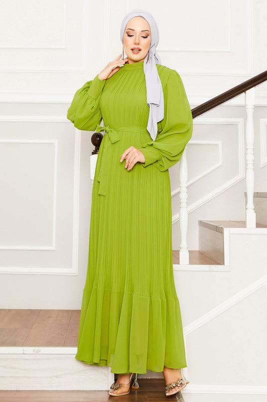 Robe de soirée hijab à manches en organza vert pétrole