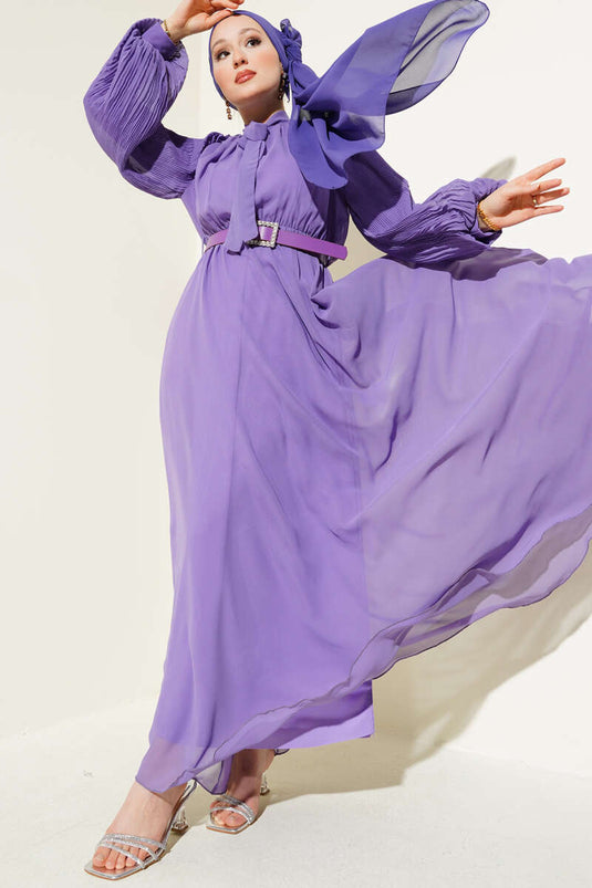 Robe à manches plissées lilas