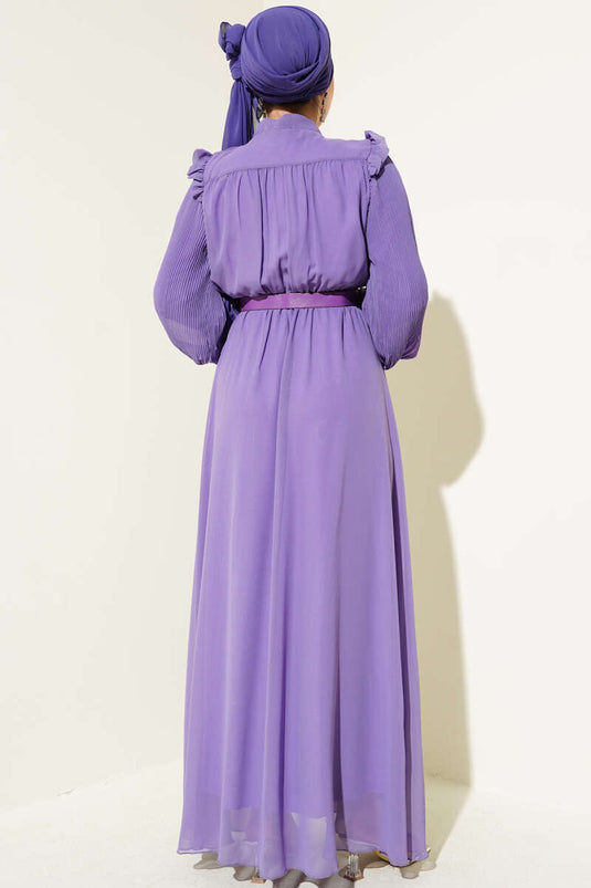 Pleated Sleeve Dress Lilac