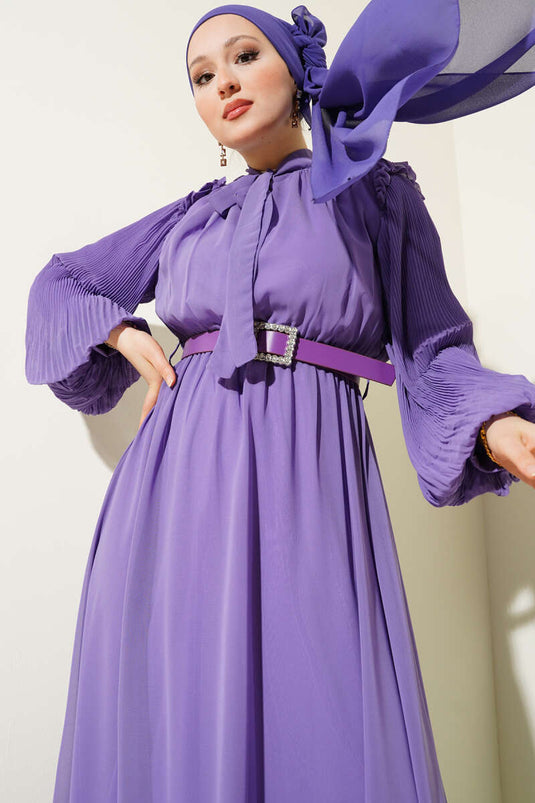Pleated Sleeve Dress Lilac