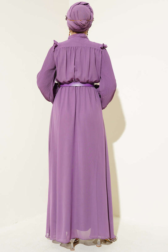 Pleated Sleeve Dress Magenta