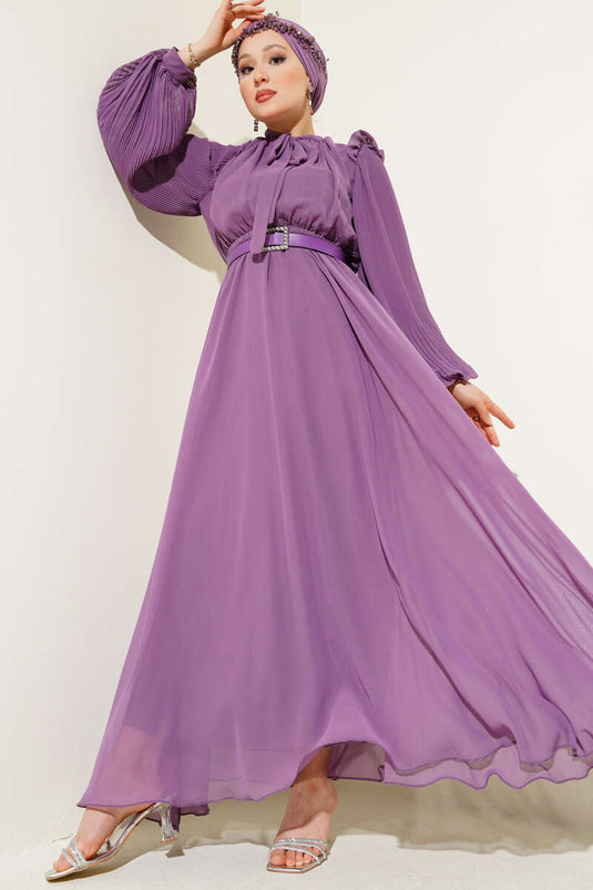 Pleated Sleeve Dress Magenta