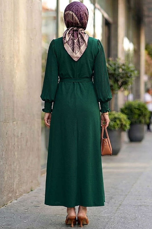 Robe ceinturée à manches plissées Émeraude