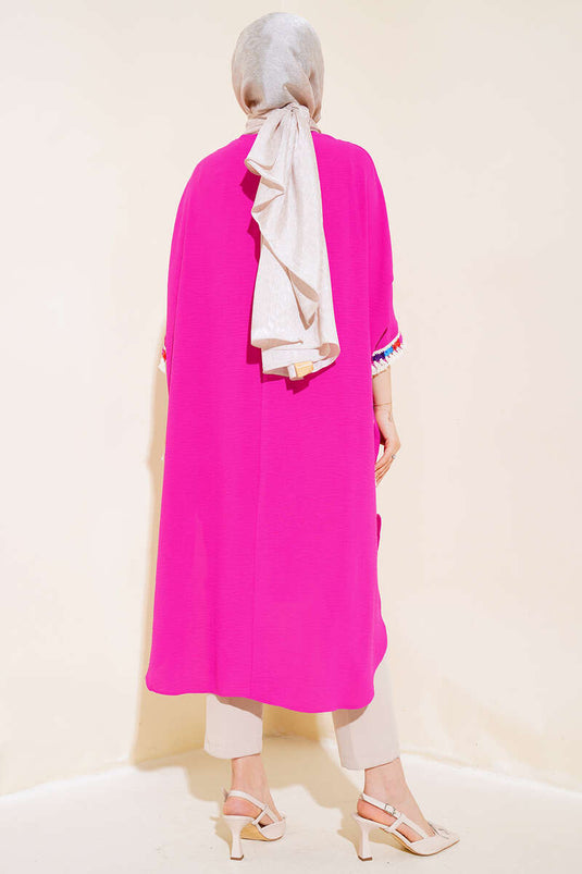 تونيك فوشيا بأكمام خفاش وأكمام شرابة